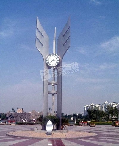 广场镜面时钟不锈钢雕塑定制