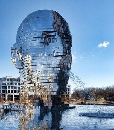 城市水池景观人像镜面不锈钢雕塑