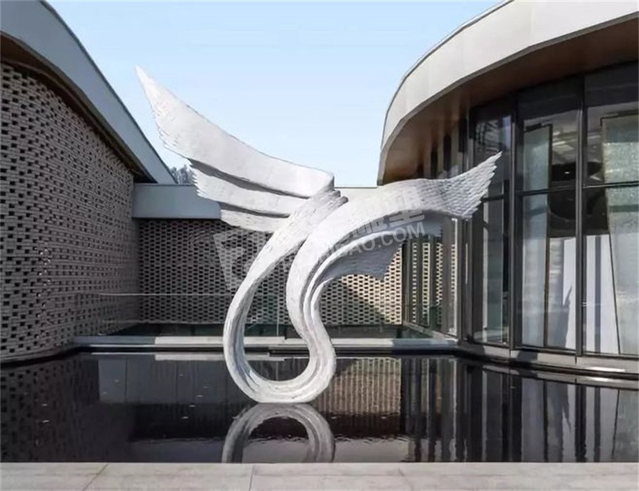 大型不锈钢抽象凤尾雕塑定制