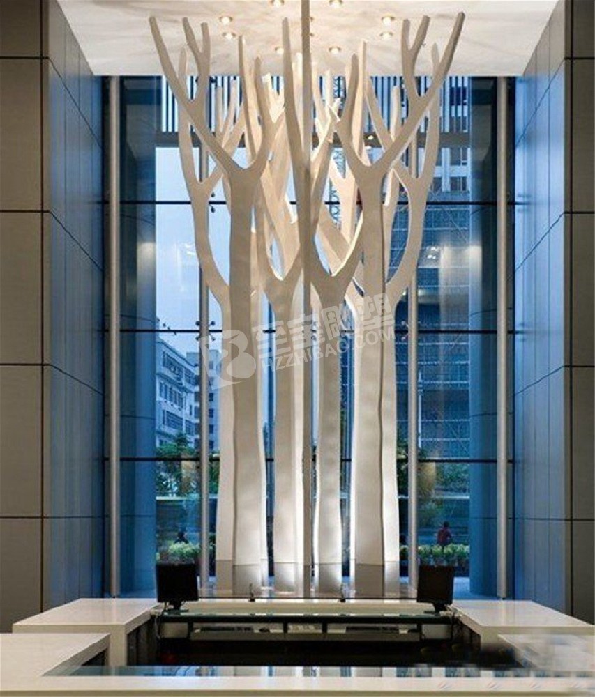 小区大厅室内抽象树枝不锈钢雕塑