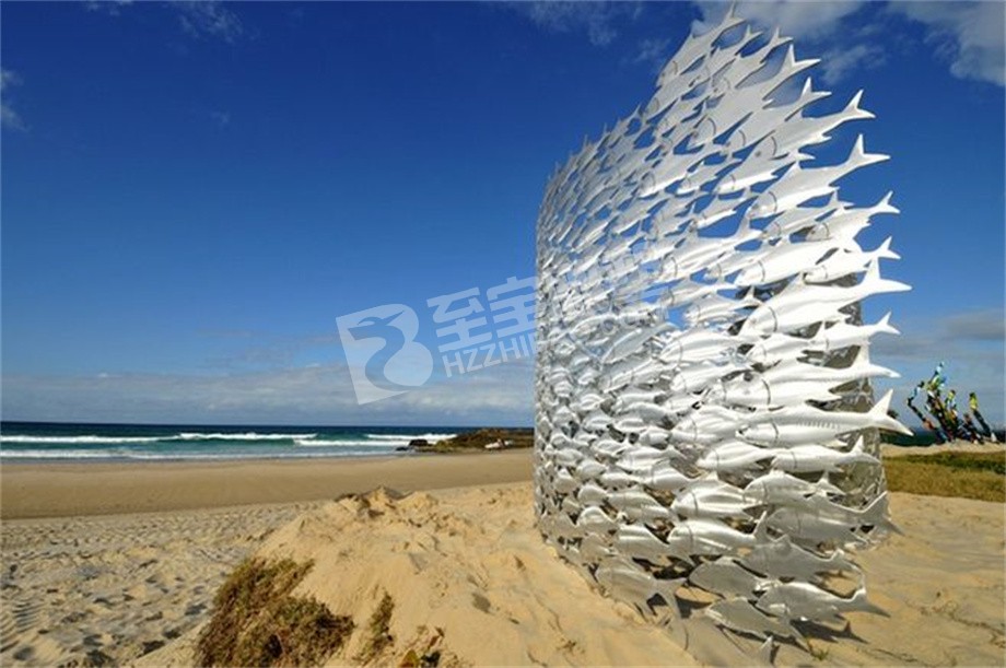 度假村海滩创意鱼群不锈钢雕塑定制
