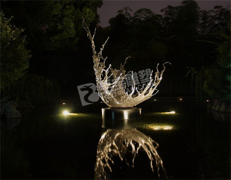 花园水池创意浪花不锈钢雕塑定制
