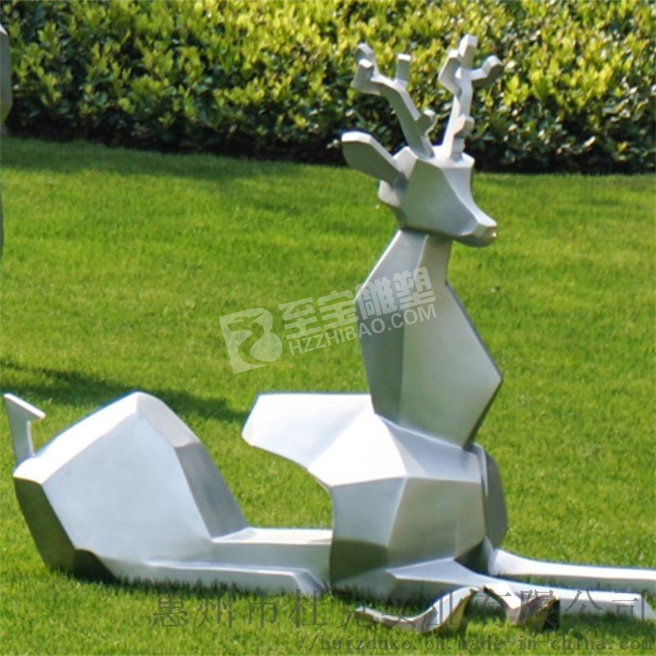 园林景观小品镜面鹿不锈钢雕塑定制