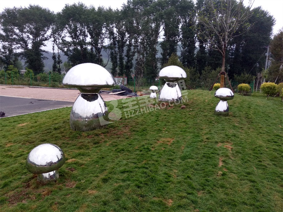 城市公园停车场园林景观镜面蘑菇不锈钢雕塑定制