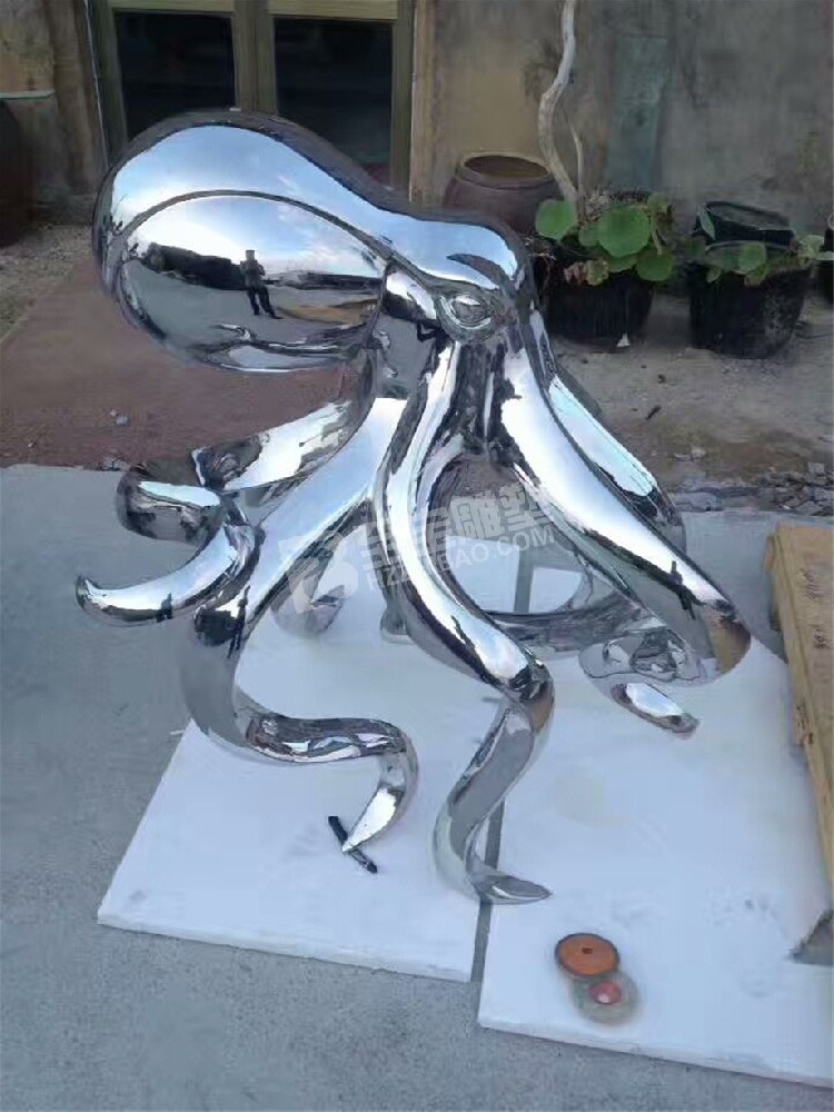 海族馆镜面章鱼不锈钢雕塑定制