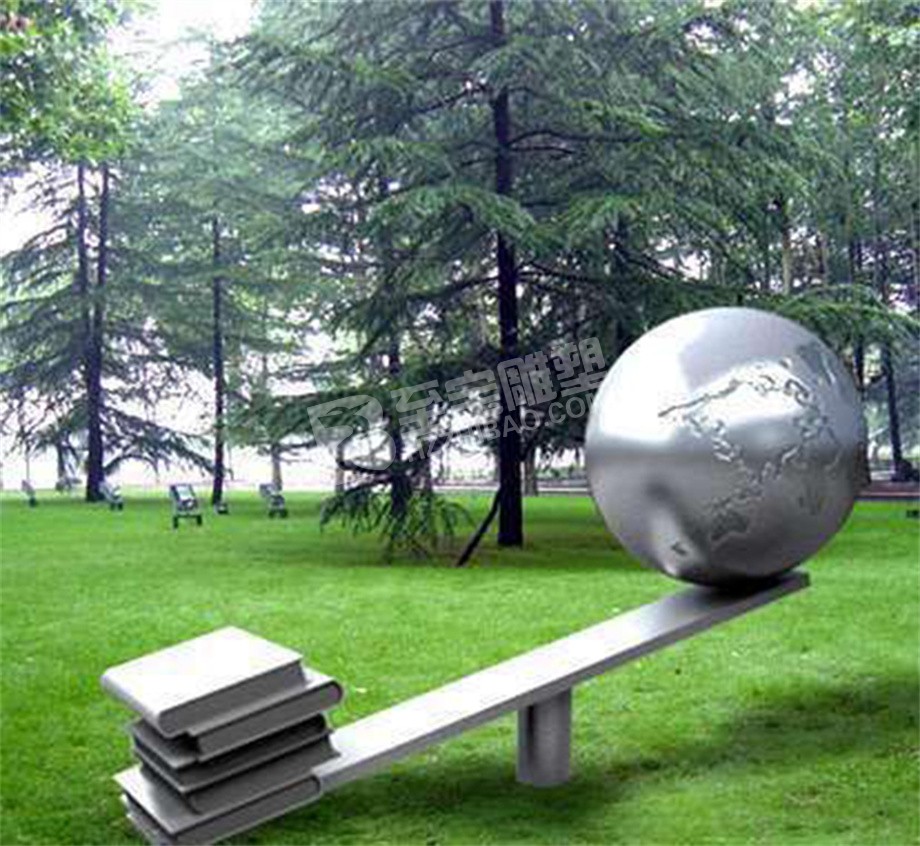 校园园林景观小品镜面创意书地球不锈钢雕塑定制