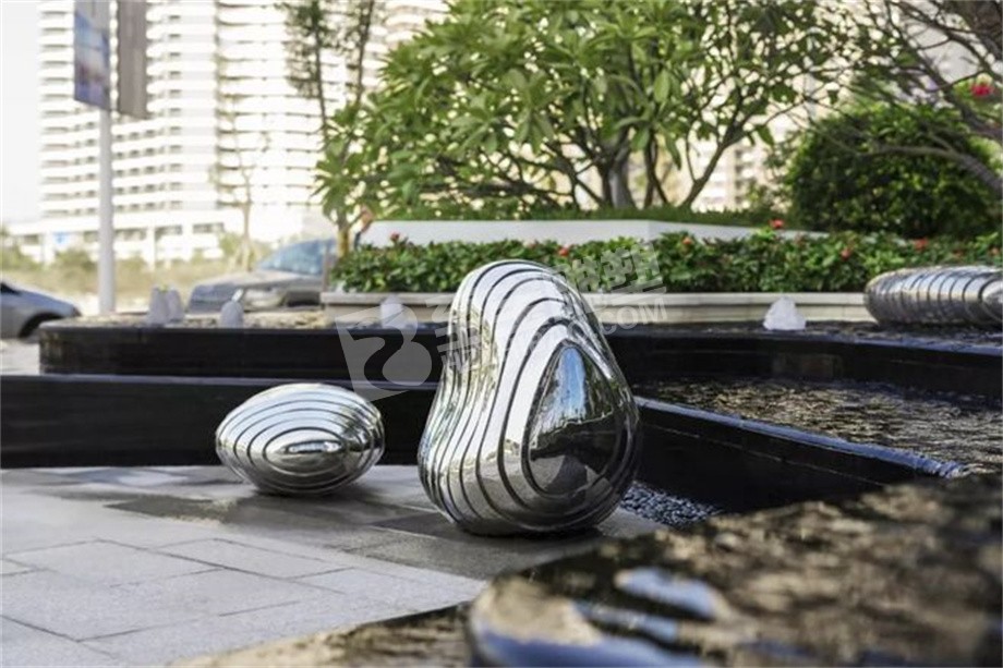 城市景观园林小品镜面石头不锈钢雕塑定制