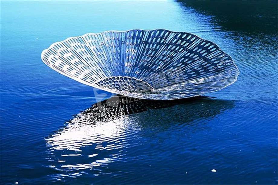 城市水池镂空镜面莲叶不锈钢雕塑定制