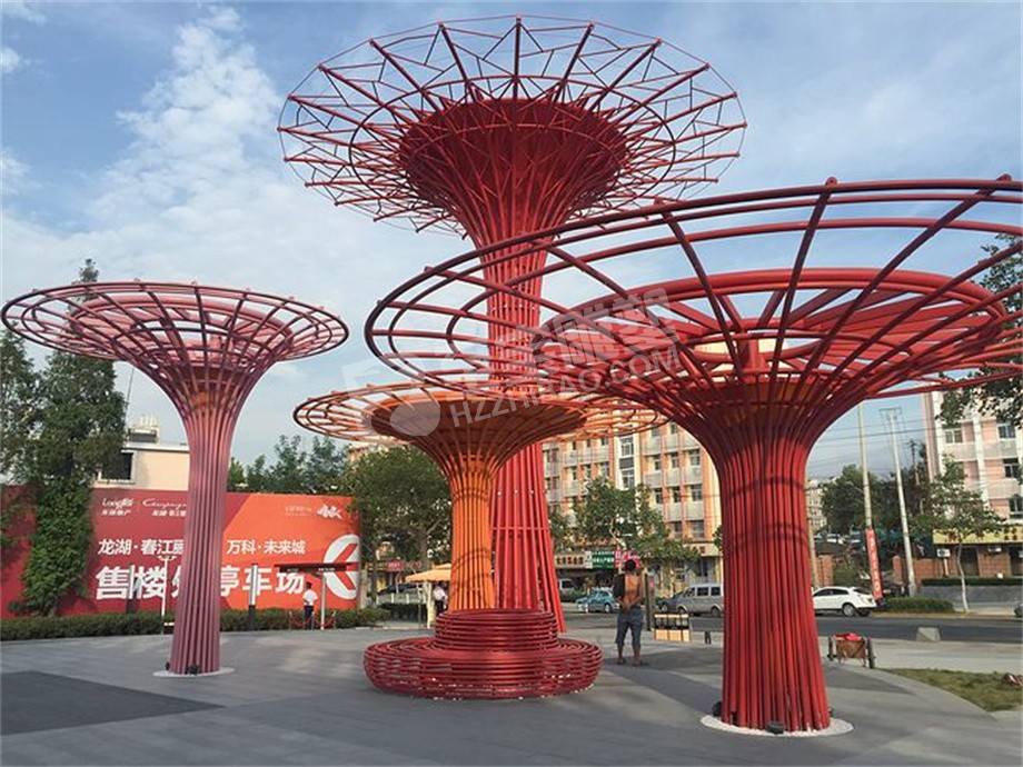城市广场功能性创意伞不锈钢雕塑定制