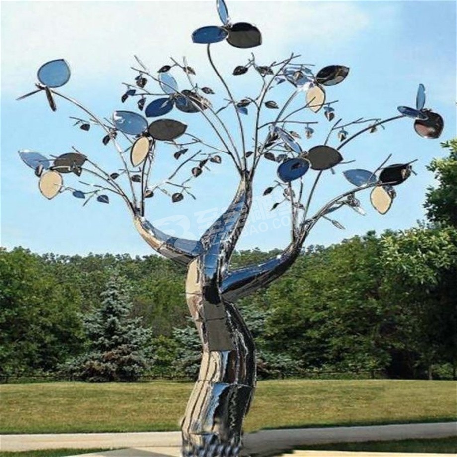 户外公园镜面树不锈钢雕塑定制