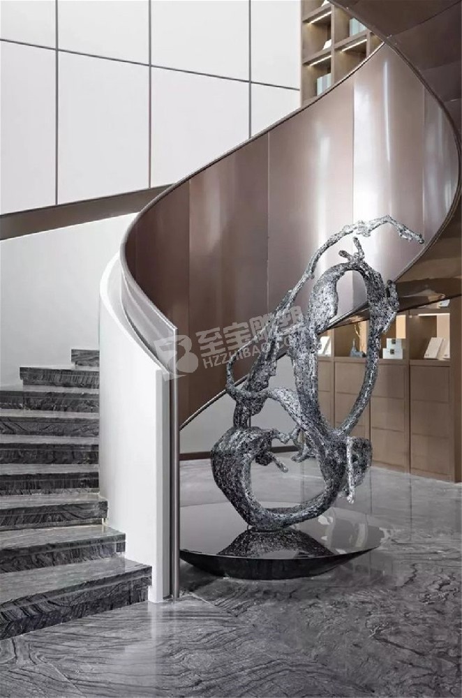 酒店楼梯处创意浪花不锈钢雕塑定制