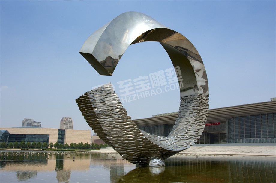 工业园水池创意半圆不锈钢雕塑定制
