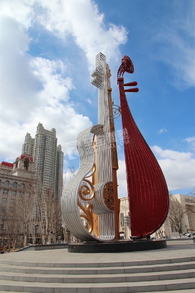 城市广场镂空小提琴不锈钢雕塑定制