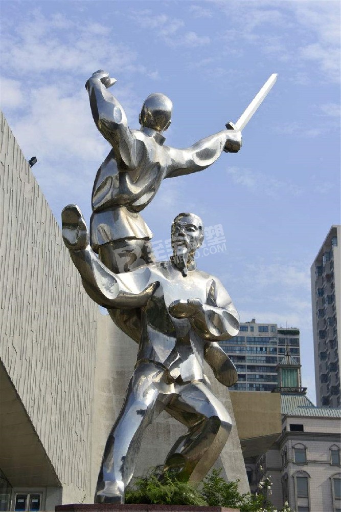 城市展览馆武术人物不锈钢雕塑定制