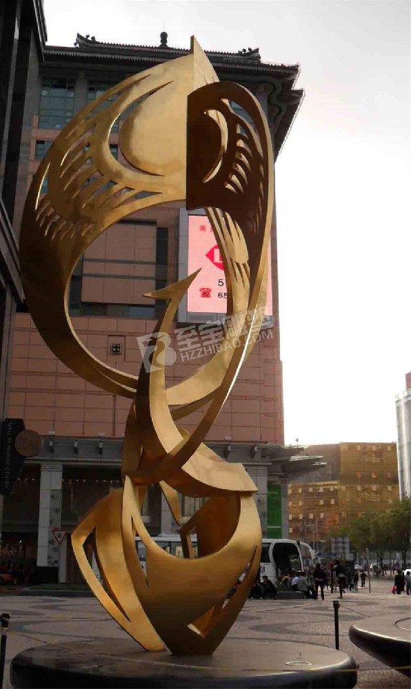 城市镜面镂空抽象凤凰不锈钢雕塑定制