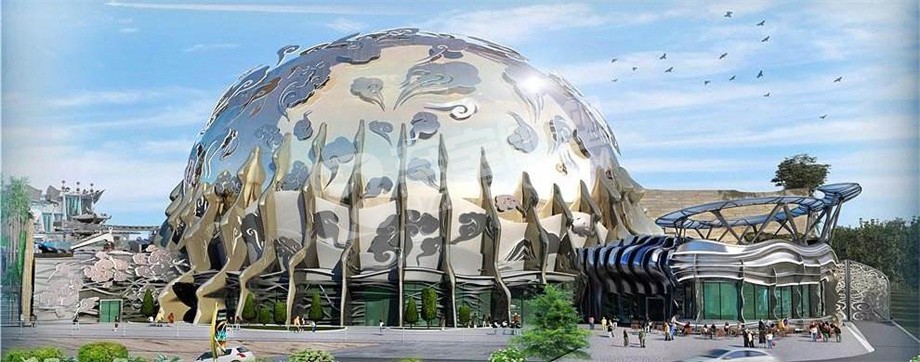 游乐园外形建筑镜面半圆不锈钢雕塑定制