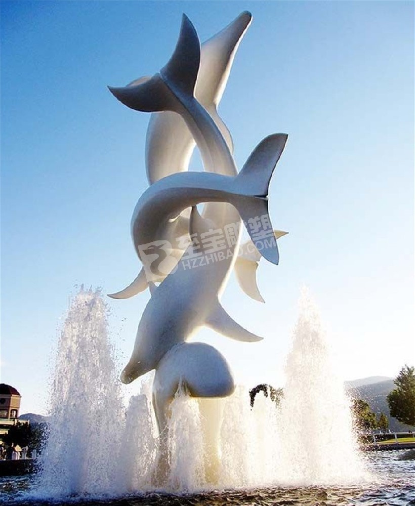 别墅水池摆件镜面海豚不锈钢雕塑定制