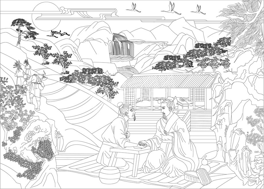 中医文化浮雕雕塑原创手绘设计稿