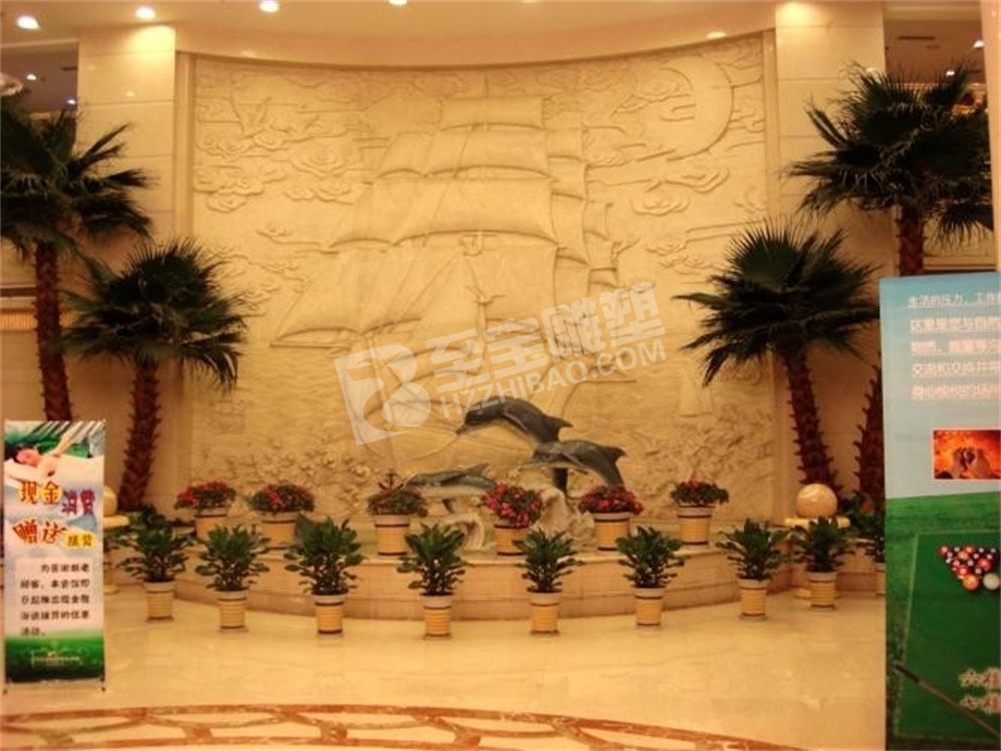 酒店大厅背景墙砂岩浮雕雕塑定制